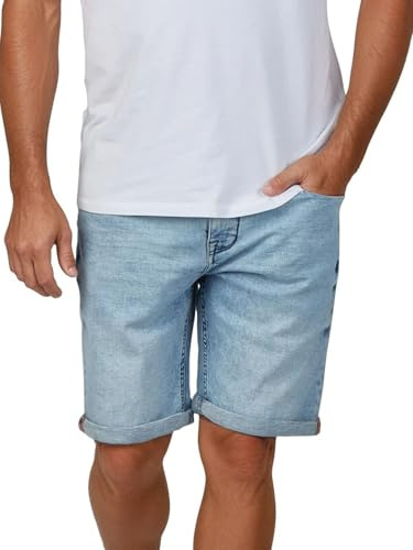 riverso RIVUdo Pantalones cortos vaqueros tipo bermuda para hombre, elásticos, corte regular, para verano, tela vaquera lisa en gris, azul o negro, tallas 30 a 46