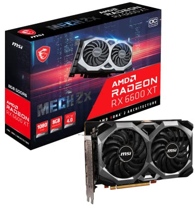 MSI Radeon RX 6600 XT MECH 2X 8G OCV1 Gaming Grafikkarte - AMD RX 6600 XT, GPU 2413/2602 MHz, 8000MB DDR6 Speicher