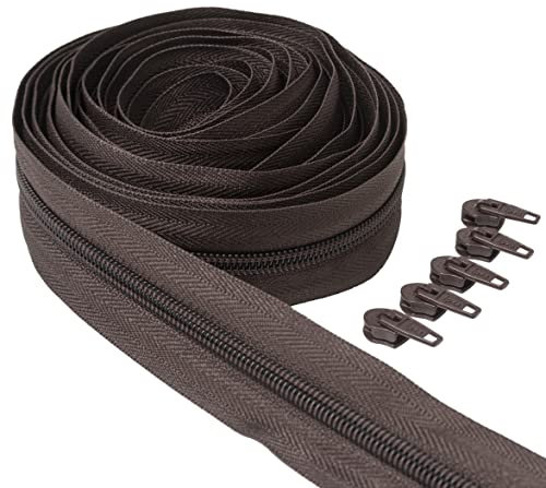 IPEA Endlos Reißverschluss Braun 5 Meter + 15 Schieber aus Metall – Kette Größe #5 – Made in Italy – Durchgehender Reißverschlüsse mit Zipper aus Nylon – Zuschneidbar für Meterware – Breite 30 mm