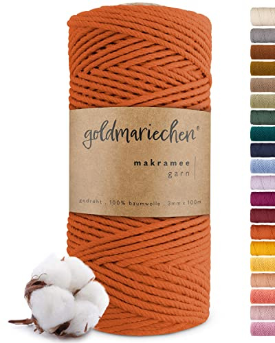 goldmariechen Premium Makramee Garn (Terracotta) | 3mm x 100m | 100% Baumwolle | plastikfreie Verpackung | Makramee Baumwollgarn für DIY Handwerk