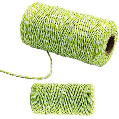 Cuerda de algodón de 100 m, color verde y blanco, cuerda de 1,5 mm, para manualidades, manualidades hechas a mano, tejer, colgar en la pared, jardinería y envolver regalos