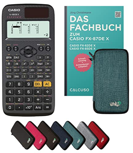 Casio fx-85DE X Incl. Funda Protectora Turquesa y Libro especializado (80 páginas, DIN A5) – Calculadora científica – Smart Set (Alemán)