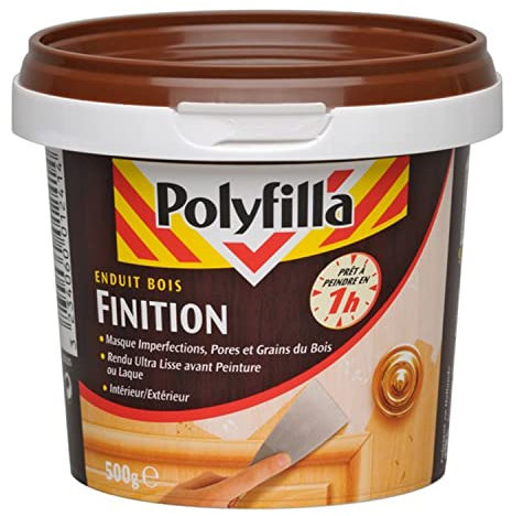 Polyfilla Enduit de Finition pour le Bois intérieur et extérieur - rendu ultra lisse - prêt à peindre en 1h - Pâte Blanc 400g