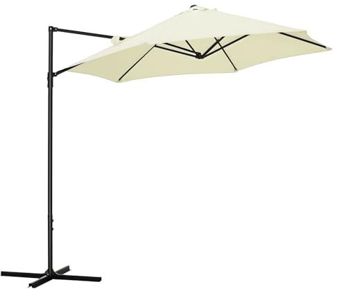 Outsunny Sombrilla de Jardín Ø256x245 cm Parasol Excéntrico Rotación de 360° con Apertura Manual y Base Cruzada para Patio Terraza Exterior Beige