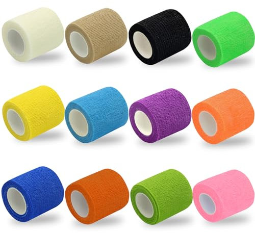 GothicBride 12 Roll Selbstklebender Verband, 5cmx4,5m Elastische Selbsthaftende Bandage Vliesstoff Haftbandage Selbstklebend, Fixierbinde Selbsthaftend für Unterstützung von Muskeln Bändern Gelenken