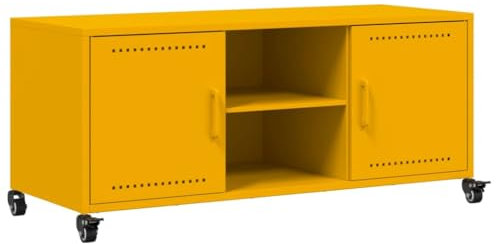 vidaXL Meuble TV, Armoire de Télévision avec Étagères, Support Télé avec Rangement Salon Salle de Séjour, Jaune Moutarde 100,5x39x43,5 cm Acier