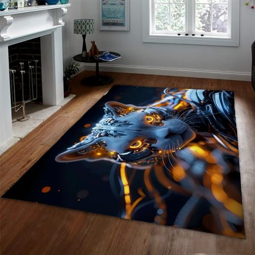 UERWOWELL Robot Animal Rugs for Man Bedroom Fashion Cat & Leopard Pattern Area Rugs for Desk Chair Washable Thin Carpet Sofa Mats Drom Door Mat 60x120cm