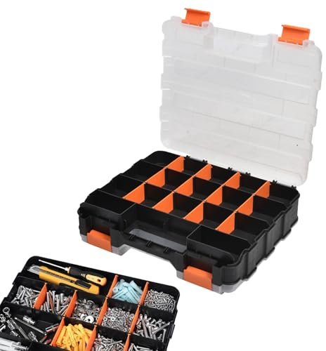 Werkzeug Sortierbox 34 Fächer, Sortierboxen für Kleinteile, Schrauben Sortierbox, Zweiseitig Aufbewahrung, Sortimentskasten Groß Organizer, Sortierkasten für Bolzen, Muttern, Kleinteile und Nägel