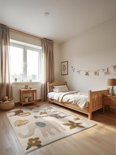 Hanse Home Adventures - Alfombra Infantil con diseño de Safari, Zoo, diseño de Animales, Alfombra de Juego, Alfombra para Gatear, para habitación de los niños, habitación Juvenil, salón, Color Crema,