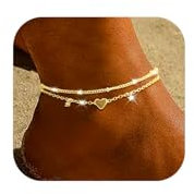 Maynor Fußkettchen für Damen Frauen Silber 925 Gold mit Herz Anhänger Fussketten Verstellbare Stapelbare Fußkette für Mädchen Handmade Sommer Strand Schmuck Geschenk