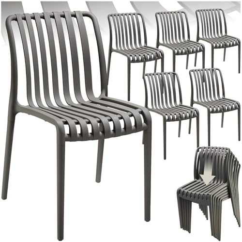 tectake®, Set da 6 sedie da giardino impilabili, sedia giardino esterno in plastica, sedie da esterno, terrazzo, sedie polipropilene, poltrone moderne, cucina, mobili, senza braccioli - Antracite