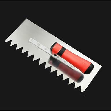 Stainless Steel Plastering Trowel, Right/Left Large Toothed Plastering Trowel, Rubber-Coated Handle, for Wall Floor Tiling Installation(Style L)