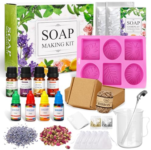 Kit Sapone Fai Da Te,Set creativo per adulti,Contiene Base per Sapone,Olio Profumato,Stampo a Forma di Foglia,Essenza di Colore,Può Essere Regalato,Set per Adulti e Bambini,Regalo di Natale