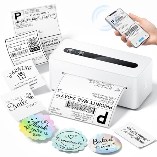 TATTMUSE Bluetooth Thermal Label Printer 4x6, Shipping Label Printer, White | For Postage, Address, Parcel, Barcode, Wireless Label Printer Compatible with Vinted, Amazon, Royal Mail, DPD, DHL