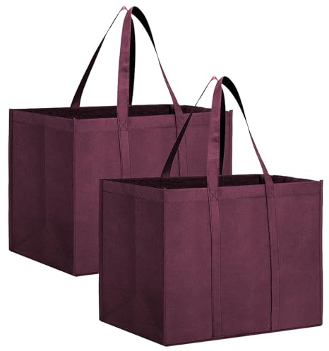 InfiniZer Confezione da 2 borse per la spesa pieghevoli di grande capacità, lavabili, leggere, riutilizzabili, per supermercato, picnic, campeggio, viaggi, spiaggia, Rosso vinaccia, 41cm * 33cm * 26cm