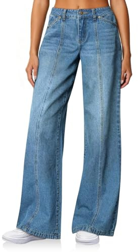 Cicy Bell Pantalones vaqueros de pierna ancha para mujer, cintura alta, pantalones vaqueros con bolsillos