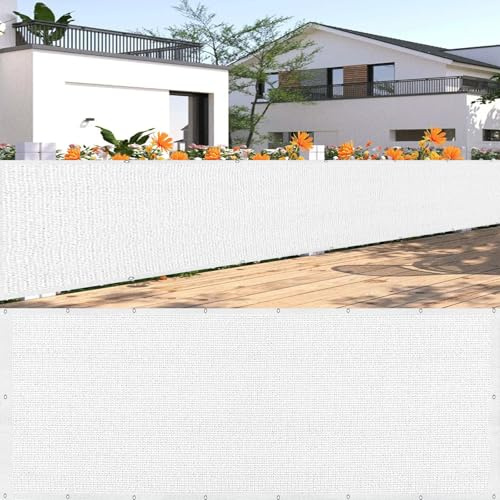 LIUNADM Pantalla Privacidad Balcón 40 x 600 cm Protección UV, Prueba de Viento, Transpirable Malla Ocultacion con Ataduras de Cables Protección de Privacidad para Jardín Exterior, Blanco