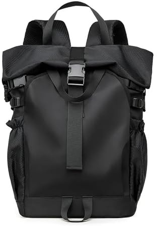 ZNJAMN Sac à Dos à Enroulement Sac à dos tendance avec double bandoulière et enrouleur for voyage, décontracté, fitness, sport, rangement de chaussures, bagages Pour Voyage Peche Sports(Black)
