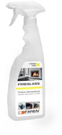 Faren FIREGLASS, Detergente Pulisci Vetro Camino e Stufa, Efficace su Vetroceramica e Barbecue, Ideale per Termocamini e Piani a Induzione, Made in Italy, 750 ml