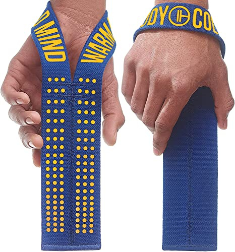WARM BODY COLD MIND V1 Correas para Levantamiento de Pesas Halterofilia olímpica, Powerlifting, Entrenamiento de Fuerza Funcional: Correas de Agarre Hechas de algodón (Azul Marino/Naranja)
