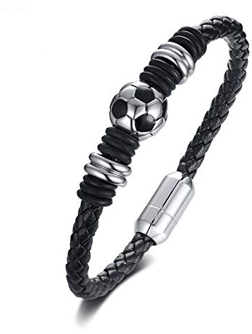 Aruie Herrarmband i rostfritt stål med fotboll fotboll magnetiskt lås flätad sport biker handkedja smycken