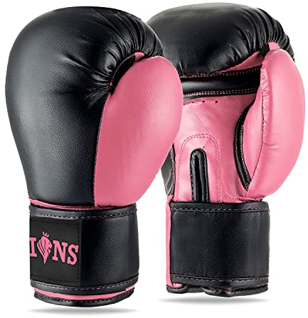 LIONS Boxing Gloves for Men & Women - Synthetic Leather Boxing Gloves with Injection Mould Foam, MMA, Muay Thai, Kickboxing, Sparring, Heavy Punch Bag & Focus Pad Training (Pink Injection, 10oz)