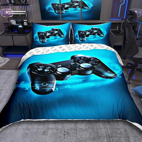Loussiesd Set di biancheria da letto per gamer, da gioco con pulsanti di azione, copriletto, alla moda, decorazione per camera da letto,2 pezzi 135X200cm