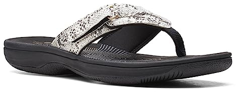 Clarks Women's Breeze Sea Flip-Flop, Black/White Snake Synthetic