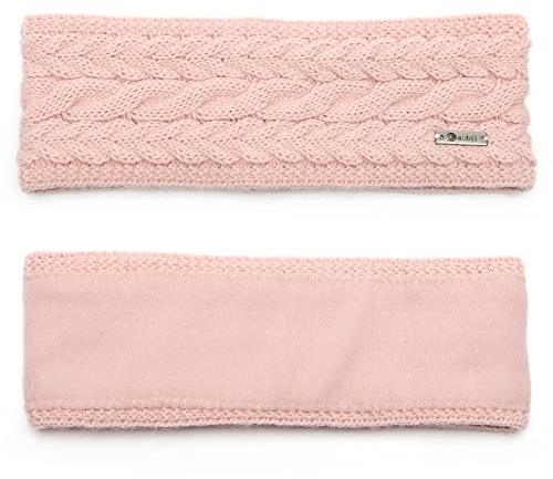 irisaa Damen Stirnband Winter, made in EU, warmes gestricktes Haarband Mädchen Ohrwärmer mit Zopfmuster, gefüttertes Kopfband mit Fleece Innenfutter, stirnband farbe:Pink