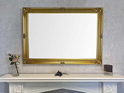 DOWNTON INTERIORS UK Extra Large Gold Antique Style Wall Mirror | Overall Size: 42 inches x 30 inches (107cm x 76cm)