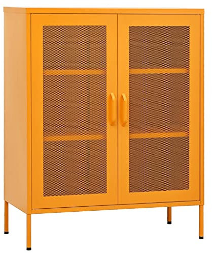 vidaXL Lagerschrank Sideboard Kommode Anrichte Stahlschrank Schrank Beistellschrank Mehrzweckschrank Bücherschrank Standschrank Senfgelb 80x35x101,5cm Stahl