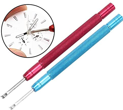 BASTOUR Strumento di Riparazione dell'orologio, Leve per Lancette Dell'orologio, Strumento di Estrazione a Leva per Orologi per le Lancette di Orologi Sostituisci 2 Pezzi (Rosso + Blu)