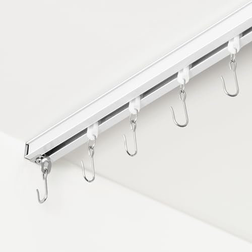 FELIDESIGN Curtain Track, Ceiling Curtain Track for Room Divider, Ceiling Mount Rail Set with Roller Hooks, White, 12ft - 18ft