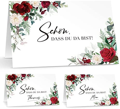 Biroyal 60 Tischkarten Hochzeit, Namensschilder, Sitzplatzkarten Blanko, Platzkarten zum Beschriften, Tischkarten Geburtstag | Roses Rot