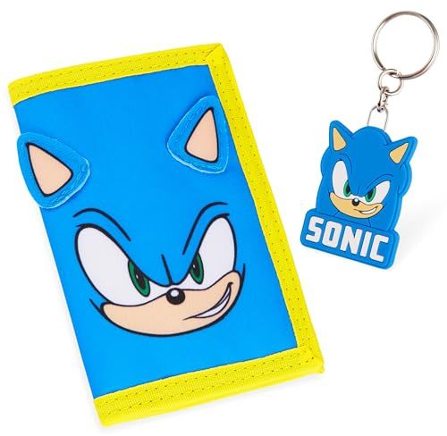 Sonic The Hedgehog Geldbeutel Jungen, Portemonnaie Kinder & Schlüsselanhänger Set - Sonic Geburtstag & Einschulung Junge Geschenk ab 3 Jahren