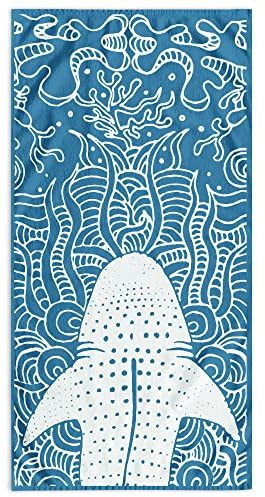 DecoKing Strandtuch groß 90x180 cm Strandlaken 100% Baumwolle Frottee Velours Badetuch Pflegeleicht weich und saugfähig Schnelltrocknendes Strand Handtuch dunkelblau Marineblau weiß Shark