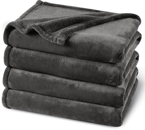 PHF Ultra Soft Fleece Blanket Single Size 130x150cm, No Shed No Pilling Luxury Plush Cozy Flannel 280GSM Lightweight Throw Blanket for Bed, Couch, Chair, Sofa Suitable for All Season, Dark Grey