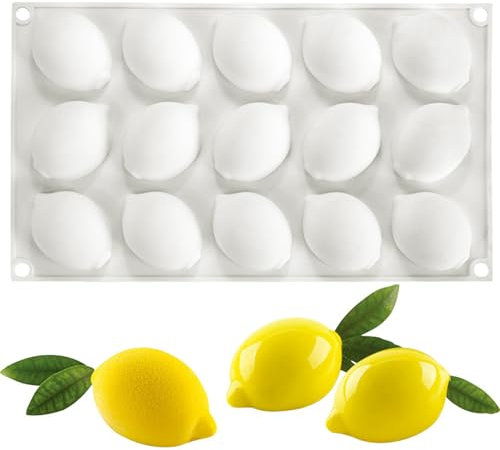 Moldes de chocolate Moldes de dulces de silicona 3D Limón Moldes de fondant de fruta de 15 cavidades Moldes de bocadillo Non Stick Liberación fácil Limón Postres de hojaldre de molde de silicona, mol