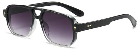 YAMEIZE Occhiali da Sole Retrò Pilot a Doppio Ponte - Rettangolari per Donna e Uomo Stile Classico Quadrato Vintage Occhiali da Protezione UV400 Guida all'aperto
