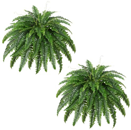 Dkaltm Artificial Boston Fern Bush- Set of 2 Large Artificial Ferns for Outdoors, 45Inch Large Faux Ferns, Suitable for Office & Living Room Decor, 55Branches for Each Bouquet