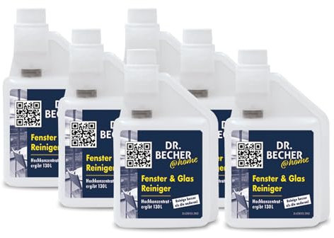 DR.BECHER @home Confezione risparmio per vetri e finestre – Soluzione potente per finestre e superfici in vetro senza aloni – Rimuove lo sporco di olio, grasso, nicotina e fuliggine 6 x 500 ml