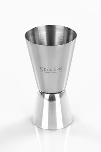 Qpractiko | Verre doseur double | 30/60 ml, acier inoxydable | Mesure précise, nettoyage facile, utilisation à une main | Accessoire bar pour cocktails, mixologie