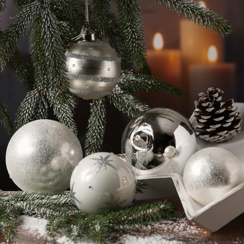 Christbaumkugel Weihnachtskugel Glas glänzend matt glitzernd 12 St. (Silber Weiß)