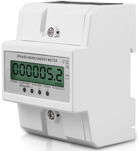 Contatore elettrico trifase 100A, contatore di corrente alternata calibrato con display LCD, contatore digitale trifase 4 fili 50/60Hz per barra DIN, contatore di corrente calibrato