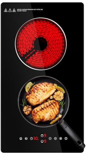 Ceramic Hob,29cm Built-in 2 Zones Electric Hob,3000W,Built in Black Glass Cooker with Touch Control, Child Safety Lock, Timer