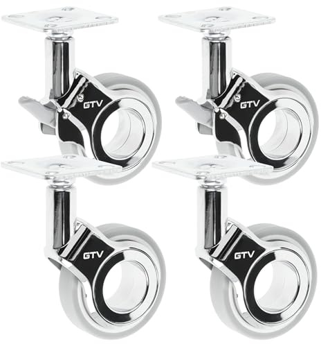 GTV – Möbelhjul GIRA, set: 2 x bromsade rullhjul 2 x möbelhjul utan broms, förkromad/grå matt, roterbar 360° för skrivbord, hylla, soffbord, pall Ø 60 mm, H 94 mm
