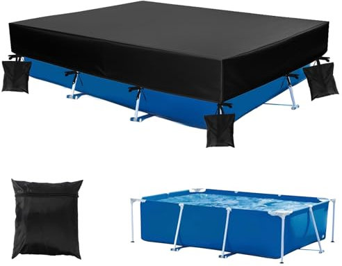 260x170x30cm Bâche de Piscine Rectangulaire pour Piscines Hors-Sol, Robuste Tissu Oxford 210D Couverture avec 4 Sacs de Sable et 1 Sac Rangement