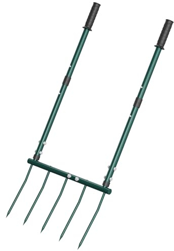 JivaJot Broadfork - Forchetta da giardino, 5 denti, forchetta da giardino con design ergonomico a forma di U, forcone per giardinaggio, coltivazione, aerazione del terreno argilloso per fattoria