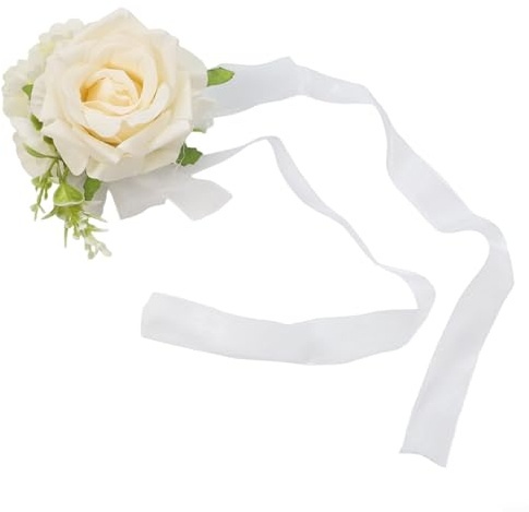 Besttoolifes Ramo de flores de seda de color champán, ramillete de muñeca para boda, accesorio de novia artificial para ceremonias y eventos (D)