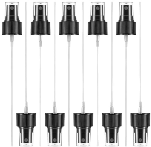 Telooco 10 Pezzi Testina Spray in Plastica 24/410 per Bottiglie con Tubo di Immersione da 14,5 cm, Pompa Spray Nera per Oli Essenziali, Profumi, Detergenti